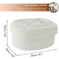 Yiuswoy Panier de Rangement Petit en Corde de Coton Naturel Panier Décoratif Tissé avec Couvercle pour Clés Maquillage Bijoux Bébé Divers Blanc 