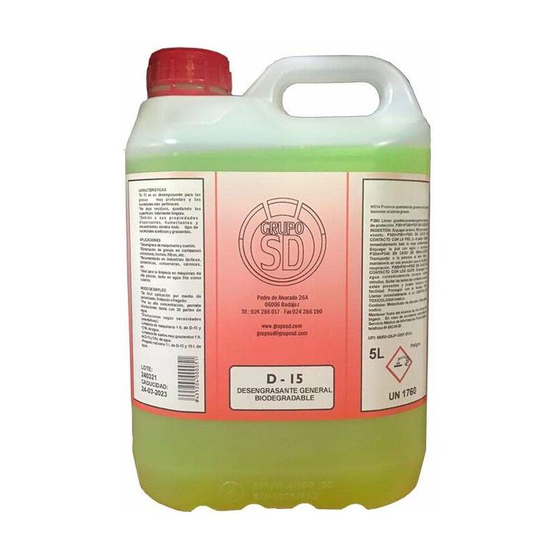 GRUPOSD DESENGRASANTE GENERAL  BIODEGRABABLE UNITOR D-15 (BIDON 5 L.