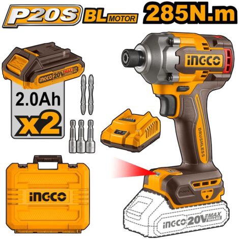 INGCO ATORNILLADOR IMPACTO 20V.H.1/4" 2 BATERIAS 2Ah+CARGADOR+BOX CIRLI2002 (1/6)