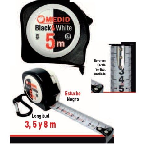 MEDID FLEXOMETRO BLACK&WHITE FRENO CLIP MOSQUETON 8 M.28 mm.