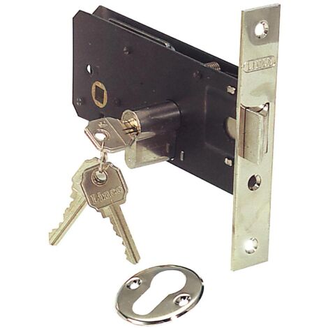 Lince Cerradura 5557-70  Cerradura de embutir para carpintería de aluminio con zócalo  Frente Inoxidable, 70 mm  Doble cierre con picaporte proyectable y reversible