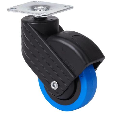 rueda giratora placa negra 10hp50cp-pua poliamix-poliur.azul eje liso (1/2)