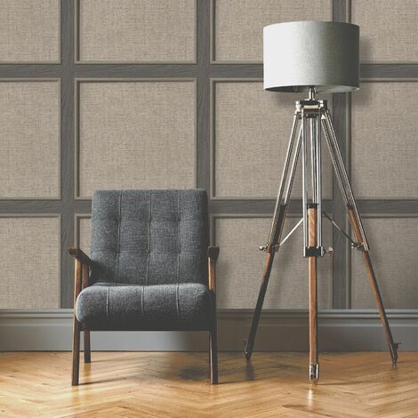 Dark Oak Panelled Wallpaper 3D Smooth Brown Weave Wood Grain Effect Rasch (1/5)
