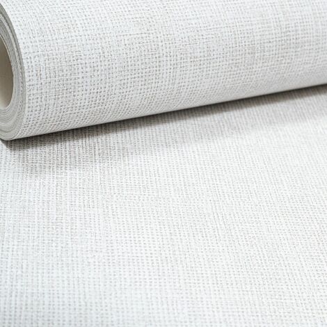 Cream Textured Wallpaper Linen Effect Silver Metallic Shimmer HeavyWeight Muriva (1/5)