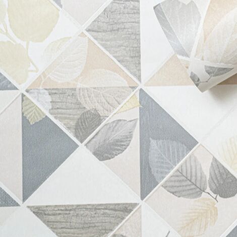 Grey Cream Floral Wallpaper Leaf Beige Geometric Retro Paste The Wall Smooth