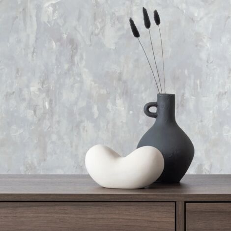 Plain Grey Textured Wallpaper Plaster Effect Pattern Beige White Quality Vinyl (1/2)