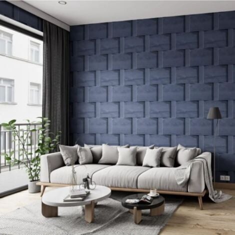 Blue 3D Panel Wallpaper Harrow Wood Weave Effect Smooth Finish Paste The Paper
