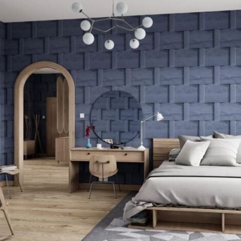 Blue 3D Panel Wallpaper Harrow Wood Weave Effect Smooth Finish Paste The Paper