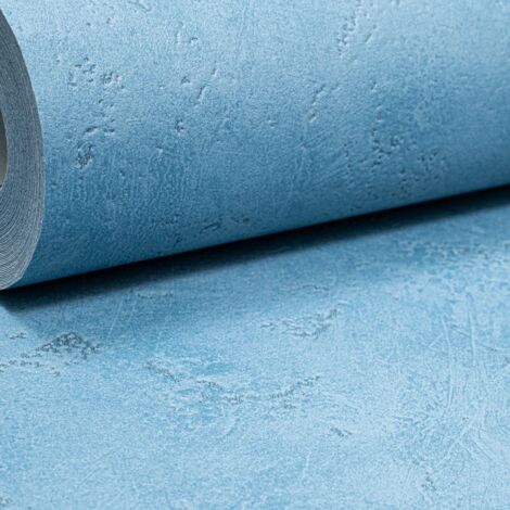 Plain Blue Concrete Effect Wallpaper Textured Slightly Imperfect Paste The Wall (1/4)