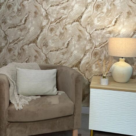 Beige Gold Textured Wallpaper Marble Glitter Effect Heavy Weight Thick Vinyl