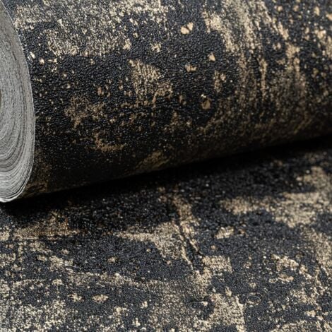 Black Gold Marble Wallpaper Industrial Plaster Effect Textured Heavy Vinyl