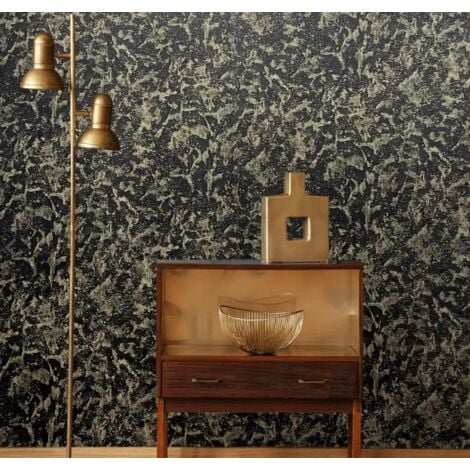 Black Gold Marble Wallpaper Industrial Plaster Effect Textured Heavy Vinyl