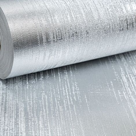 Plain Metallic Silver Wallpaper HeavyWeight Silk Ombre Embossed Foiled Vinyl