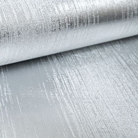 Plain Metallic Silver Wallpaper HeavyWeight Silk Ombre Embossed Foiled Vinyl