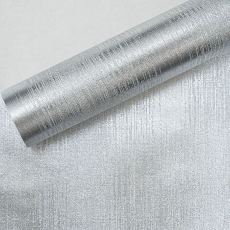 Plain Metallic Silver Wallpaper HeavyWeight Silk Ombre Embossed Foiled Vinyl