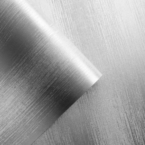 Plain Metallic Silver Wallpaper HeavyWeight Silk Ombre Embossed Foiled Vinyl