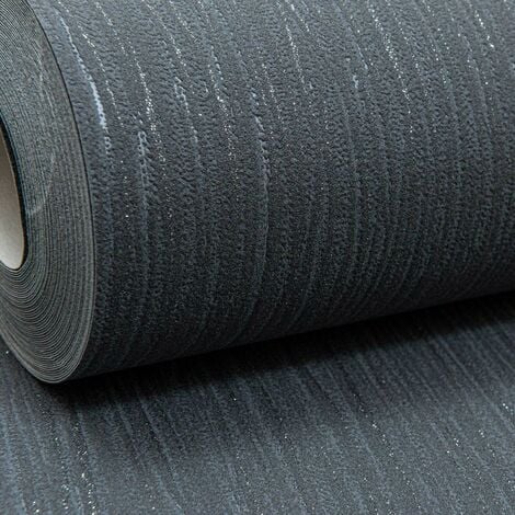 Grandeco Plain Black Charcoal Crystal Metallic Glitter Textured Vinyl Wallpaper
