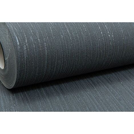 Grandeco Plain Black Charcoal Crystal Metallic Glitter Textured Vinyl Wallpaper