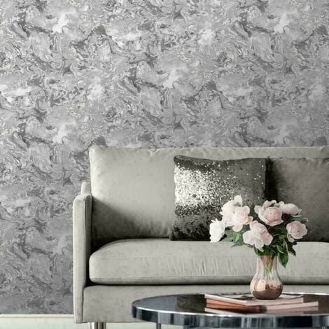 Muriva Heavyweight Elixir Liquid Marble Metallic Silver Shimmer Wallpaper 166501