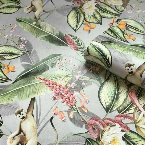 Animal Garden Wallpaper Belgravia Decor Tropical Jungle Animal Green Grey Pink