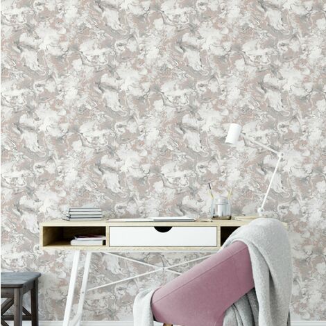 Metallic Ripple Liquid Marble Elixir Swirl Rose Gold Shimmer Wallpaper WD0041