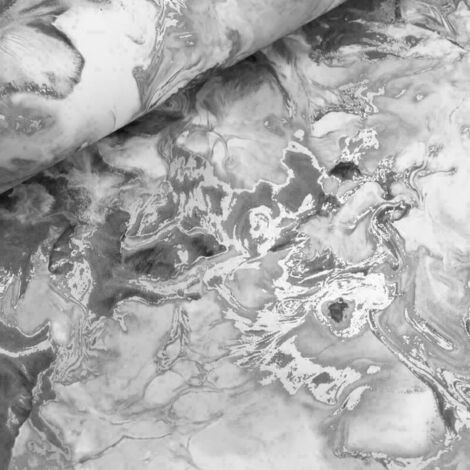 Marble Elixir Metallic Ripple Liquid Swirl Effect Grey Silver Shimmer Wallpaper[FULL ROLL - Grey Silver Marble Effect WD0040]