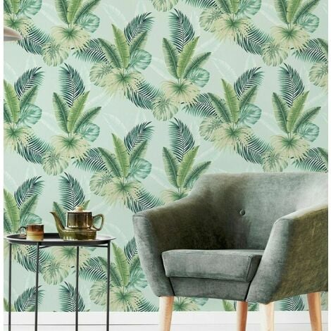 Arthouse Miami Tropics Mint Tropical Jungle Palm Green Leaves Wallpaper