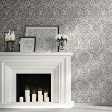 Darcy James Eleanor Damask Grey Wallpaper Livung Room Bed Room