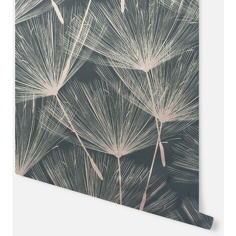Arthouse Harmony Charcoal Metallic Rose Gold Dandelion Flower Wallpaper