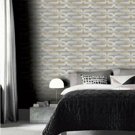 Arthouse Retro Grey Yellow Link Chain 60s 70s Vintage Effect Wallpaper 902405 (1/2)