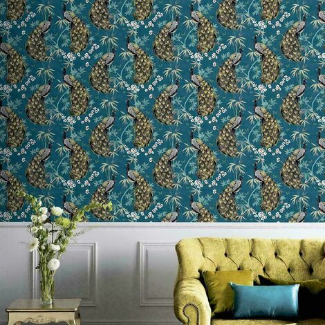 Arthouse Opulent Peacock Teal Gold Blue Glitter Floral Textured Wallpaper Arthouse Opulent Peacock Teal Gold Blue Glitter Floral Textured Wallpaper