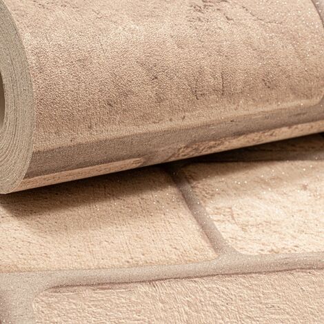 Arthouse Diamond Taupe Brick Effect Glitter Textured Luxury Vinyl Wallpaper (1/5)