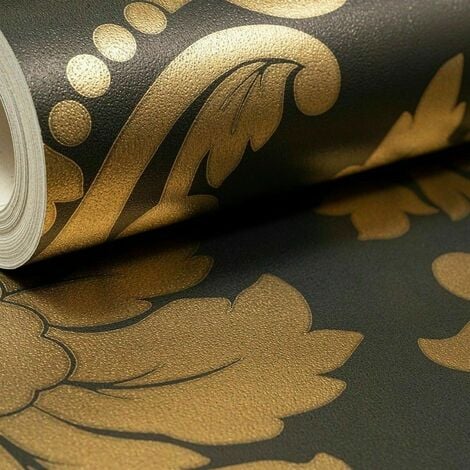 Arthouse Gold Black Traditional Vintage Floral Damask Metallic Quality Wallpaper