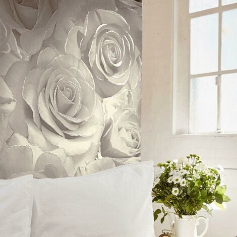 Muriva Madison Glitter Pearl Wallpaper 139524 - Flower Floral Large Roses  Cream