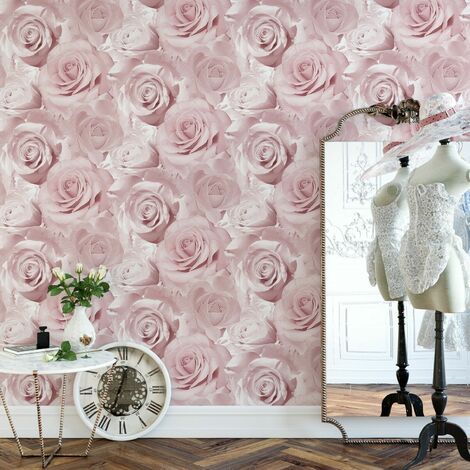 Muriva Bella Soft Pink Flower Rose Bloom 3D Effect Floral Designer Wallpaper[FULL ROLL - Bella Soft Pink WD0011] (1/4)