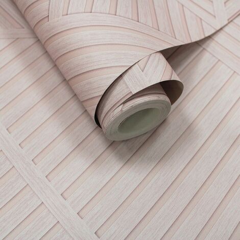 Holden Decor Wood Effect Geometric Faux Wooden Panel Light Pink Wallpaper (1/2)