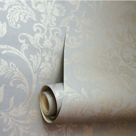 Holden Glistening Damask Metallic Rose Gold Grey Statement Wallpaper 12712