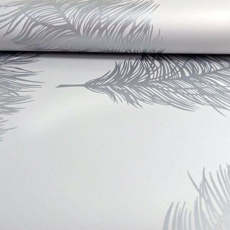 Holden Decor Grey Silver Fawning Feather Metallic Shimmer Wallpaper 12626