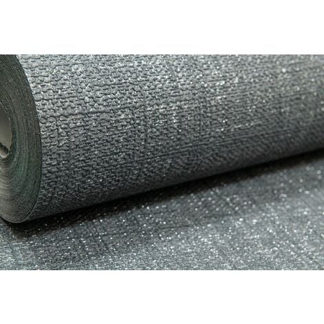 Plain Charcoal Black Grey Linen Glitter Textured Paste the Wall Wallpaper Vinyl