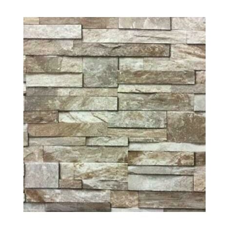 Grandeco Stone Choc Brown Brick Slate 3D Effect Realistic Vinyl Wallpaper A17204