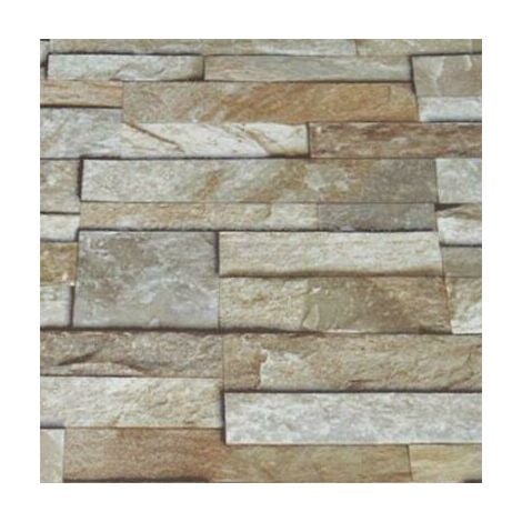 Grandeco Stone Choc Brown Brick Slate 3D Effect Realistic Vinyl Wallpaper A17204