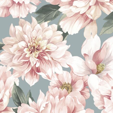 Rasch Elegant Homes Design Library Celadon Floral Pink Duckegg Wallpaper