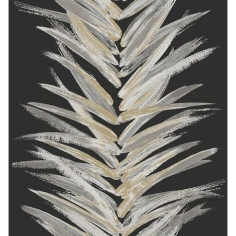 Dhara Leaf Wallpaper Muriva Black/Gold 191504 Abstract Leafy Stripes Metallic
