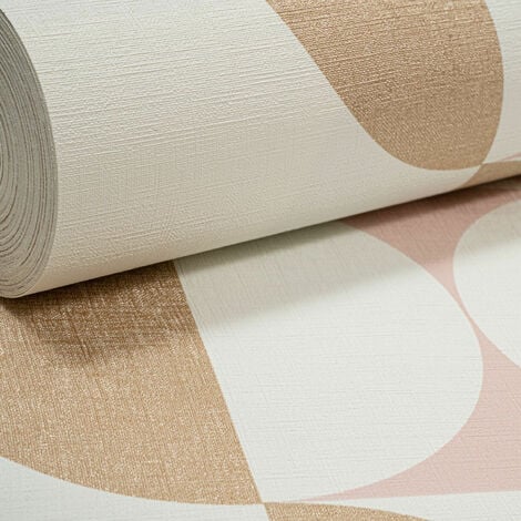 Rasch Wallpaper Club Botanique Retro White Pink Gold Circles Graphic Salmon
