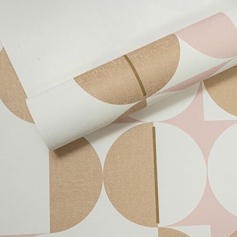 Rasch Wallpaper Club Botanique Retro White Pink Gold Circles Graphic Salmon
