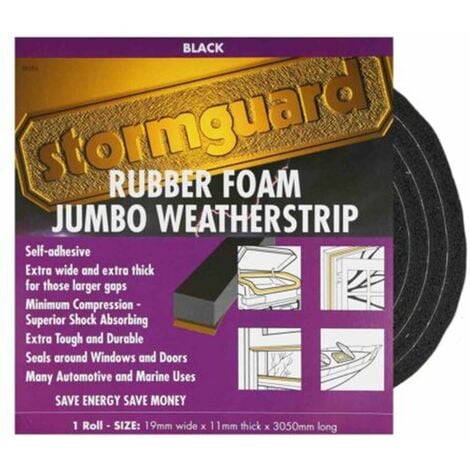 Black Rubber Foam Jumbo Draught Excluder Self Adhesive Weatherstrip 3.05m