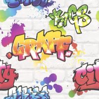 Rasch WHITE GRAFFITI BRICK WALL EFFECT TEENAGE,KIDS ROOM WALLPAPER 272901