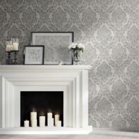 Darcy James Eleanor Damask Grey Wallpaper Livung Room Bed Room