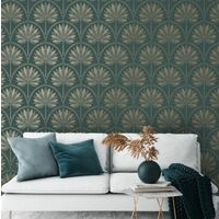 Holden Teal Metallic Gold Tropical Palm Trees Leaves Feature Wallpaper