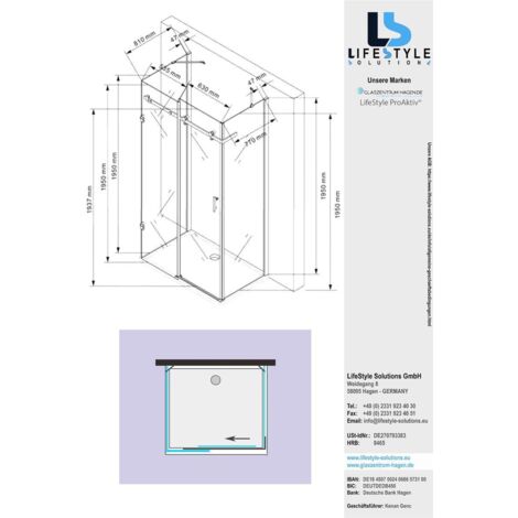 Glaszentrum Hagen - 120x90x195cm Cabine de douche Hebe - sans bac de douche